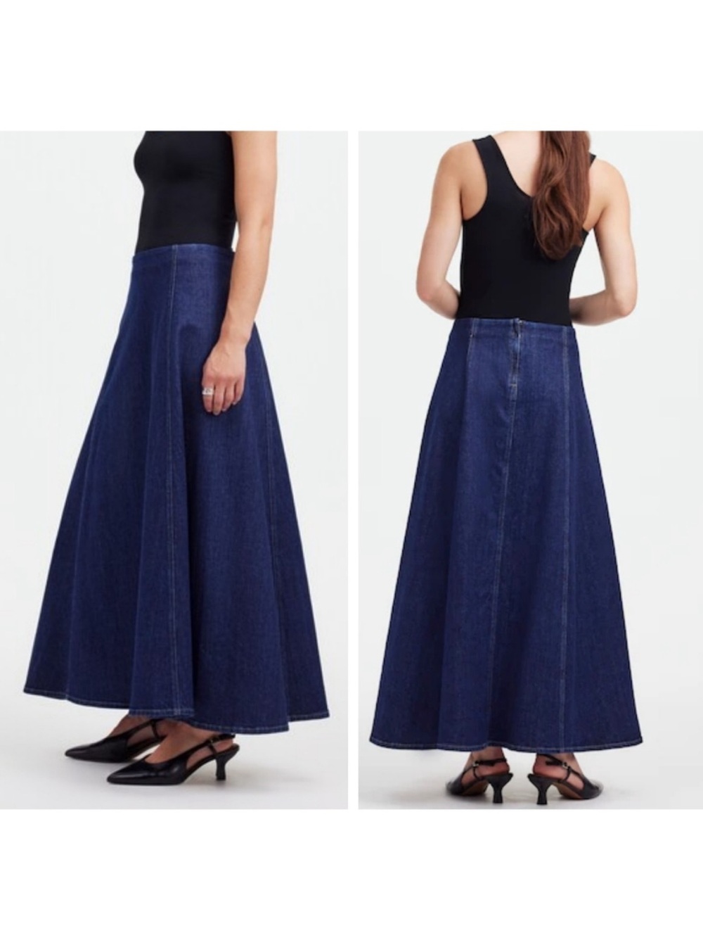 Alexa Chung for Madewell Denim Flare Midi Skirt in Pellson Wash 30”/10-12